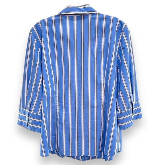 George Stretch Size XL (16-18) Blue Striped 3/4 Sleeve Button Front Shirt - Picture 2 of 3